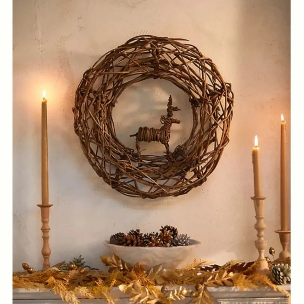 Anthropologie Grapevine Reindeer  Rustic Wreath Christmas Farmhouse